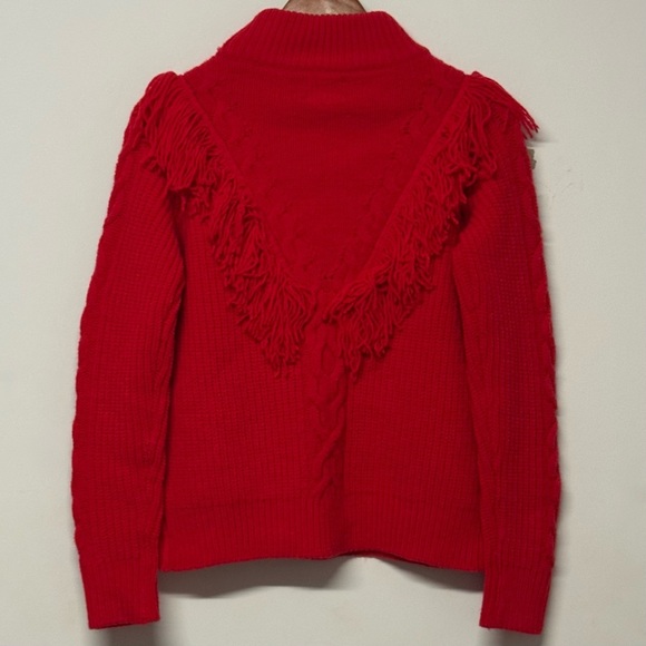 Tuckernuck Women’s Fringe Caswell Wool Blend Sweater Red XS Cable Knit Crewneck - Picture 5 of 8
